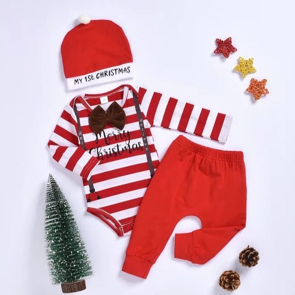 First Christmas Boy Set Long Sleeve Floral Girl Outfit Clothes Bodysuit Sleeper - Picture 1 of 2
